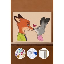 WebStyle Sayılarla Boyama Seti Çerçeveli Kasnaklı Tavşan ve Tilki Aşkı 60X75 cm