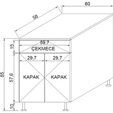 BMD Set Altı Ocak Dolabı Beyaz En:60 cm Derinlik: 58 cm Yükseklik:85 cm