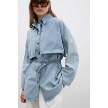 Manuka Trench Tasarım Denim Ceket Buz Mavi