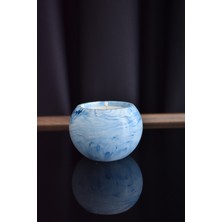 ARBUQ Concept Yuvarlak Mavi Beton Saksılı Mum 170 ml Vanilya Kokulu Beyaz Renkli-Soya Wax