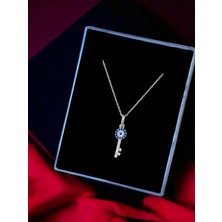 Alâ Silver Jewellery Anahtar Nazar Boncuğu Detaylı Taşlı Tasarım 925 Ayar Gümüş Kolye