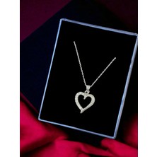 Alâ Silver Jewellery Kalp Beyaz Taşlı Parlak Tasarım 925 Ayar Gümüş Kolye