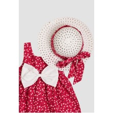 Chicsy Baby Şapkalı Çiçek Desenli Fiyonklu Kız Bebek Elbisesi