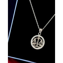 Alâ Silver Jewellery Terazi Sembolü Beyaz Taşlı Parlak Tasarım 925 Ayar Gümüş Kolye