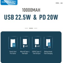 Konfulon A6Q 22.5W USB 3.0 ve 20W Type-C Çıkışlı 10000 Mah Pd Powerbank - Beyaz 277097