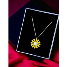 Alaja Silver Papatya Sarı Mineli Parlak Tasarım 925 Ayar Gümüş Kolye