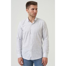 White Stone Bathurst Regular Fit G2001 Pamuklu Keten Gömlek Mavi