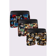 Laula 3'lü Erkek Desenli Boxer Paketleri %95 Pamuk Premium Collection - Çok Renkli
