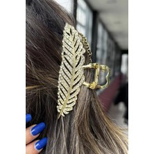 Vakkum Altın Renk Yaprak Figürlü Taşlı Mandal Toka