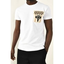 David&Gerenzo Beyaz Örgülü Cep Detay Bisiklet Yaka T-Shirt