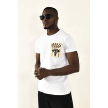 David&Gerenzo Beyaz Örgülü Cep Detay Bisiklet Yaka T-Shirt