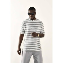 David&Gerenzo Gri Çizgili Oversize T-Shirt