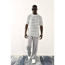 David&Gerenzo Gri Çizgili Oversize T-Shirt