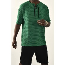 David&Gerenzo Yeşil Bağcıklı Yaka Detaylı Oversize Tshirt