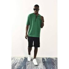 David&Gerenzo Yeşil Bağcıklı Yaka Detaylı Oversize Tshirt