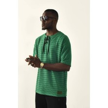 David&Gerenzo Yeşil Bağcıklı Yaka Detaylı Oversize Tshirt