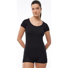 Malabadi Kadın Siyah Açık Yuvarlak Yaka Kısa Kollu Modal Body 1035