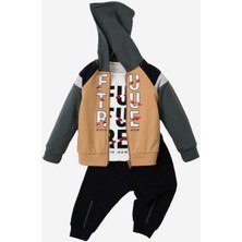 Kidex's Future Baskılı Kapüşonlu Pamuk Bebek Takım 3’lü Takım Hırka Sweatshirt Alt
