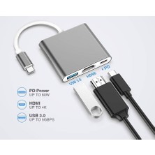 Kingboss Macbook Uyumlu Type-C To HDMI 3 In 1 Usb3.0,hdmi,type-C (Pd)