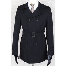 Kadın Jan Carlucci Siyah Kemerli Trençkot Su İtici Tek Yırtmaçlı Kruvaze Tasarım