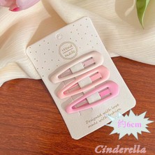 Cinderella 3'lü Mat Soft Pembe Tonlu Klasik Model Çıtçıt Toka Seti 6 cm - Kız Çocuk Çıtçıtlı Yan Saç Tokası