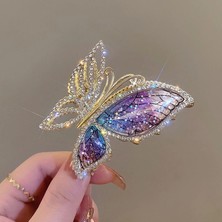 Cinderella Taşlı Kelebek Kanat Dokulu Model Metal Mandal Toka Gold Renk - Trend Lüks Mandal Saç Tokası