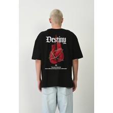 All Wear Style Destiny Baskılı Oversize Kesim Unisex Siyah T-Shirt