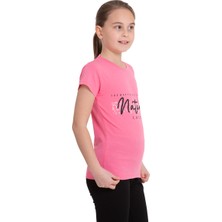 Gözler Onda Pembe Nature Baskılı Bisiklet Yaka 5-12 Yaş Tişört 2037-1