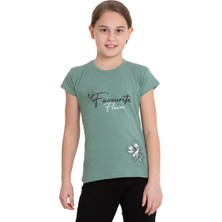 Gözler Onda Turkuaz Favorite Baskılı Bisiklet Yaka 5-12 Yaş Tişört 2036-7