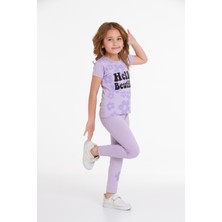 Gözler Onda Lila Papatya Hello Beatiful  Baskılı 4-12 Yaş Takım 2050-1