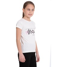 Gözler Onda Beyaz Nature Baskılı Bisiklet Yaka 5-12 Yaş Tişört 2037-2