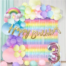 Parti Furyası Makaron Balon Seti ve Arka Fonlu 3 yaş Doğum Günü Seti Kutlama Eğlence