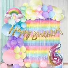 Parti Furyası Makaron Balon Seti ve Arka Fonlu 6 yaş Doğum Günü Seti Kutlama Eğlence