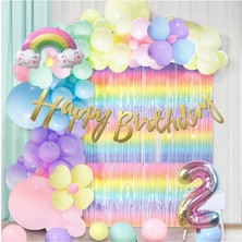 Parti Furyası Makaron Balon Seti ve Arka Fonlu 2 yaş Doğum Günü Seti Kutlama Eğlence