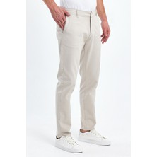 Theseason Erkek Bej Gabardin Pamuklu Keten Slim Fit Yan Cep Esnek Chino Pantolon