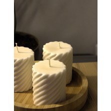 Mumy Desing 3 Adet Burgu Silindir Mum Krem Pudra Kokulu Candle Soya Wax Vegan Mum
