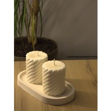 Mumy Desing 3 Adet Burgu Silindir Mum Krem Pudra Kokulu Candle Soya Wax Vegan Mum