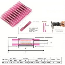 Koodmax - 50 Adet - Bht-1.25 Isıyla Daralan Makaron 19A 0.5-1.5mm² Su Geçirmez Konnektör - Pembe