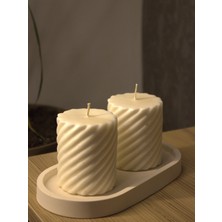Mumy Desing 2 Adet Burgu Silindir Mum Krem Pudra Kokulu Candle Soya Wax Vegan Mum