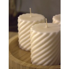 Mumy Desing 2 Adet Burgu Silindir Mum Krem Pudra Kokulu Candle Soya Wax Vegan Mum