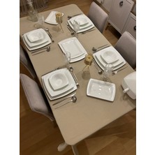 Zeren Home Meral Kurşun Collection Polyester Keten Dertsiz Masa Örtüsü Kapuçino + 12 Peçete
