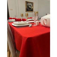Zeren Home Meral Kurşun Collection Polyester Keten Dertsiz Masa Örtüsü Kırmızı + 12 Peçete