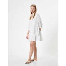 Koton Fisto Elbise Mini Uzun Kollu Hakim Yaka Düğmeli Volanlı