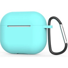 Megafox Teknoloji Apple Air Pods 3. Nesil Uyumlu Kılıf Silikon Yumuşak Soft Yüzey Askı Aparatlı Standart Silikon Kılıf, Mavi Açık