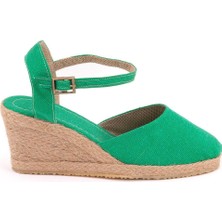 Star Tombis Topuğu Açık Bilekten Bantlı Dolgu Topuk Keten Hasır Espadril