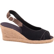 Star Tombis Burnu Açık Arkası Bantlı Dolgu Topuk Keten Hasır Espadril