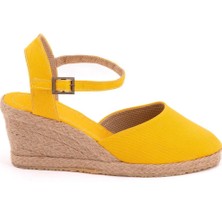 Star Tombis Topuğu Açık Bilekten Bantlı Dolgu Topuk Keten Hasır Espadril