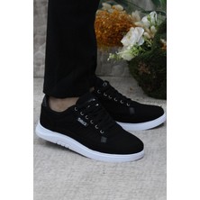 Fort Dks 2038 Siyah Beyaz Hafif Rahat Keten Sneaker Erkek Ayakkabı