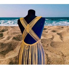 Zuviel Deco El Yapımı Hardal Uzun Makrome Elbise, Plaj Elbisesi, Festival Elbisesi Hardal / Standart