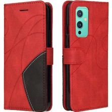 Mays Shop Kart Yuvası Standı Iki Renkli Dikiş Pu Deri ile Oneplus 9 Için Kılıf (Yurt Dışından)